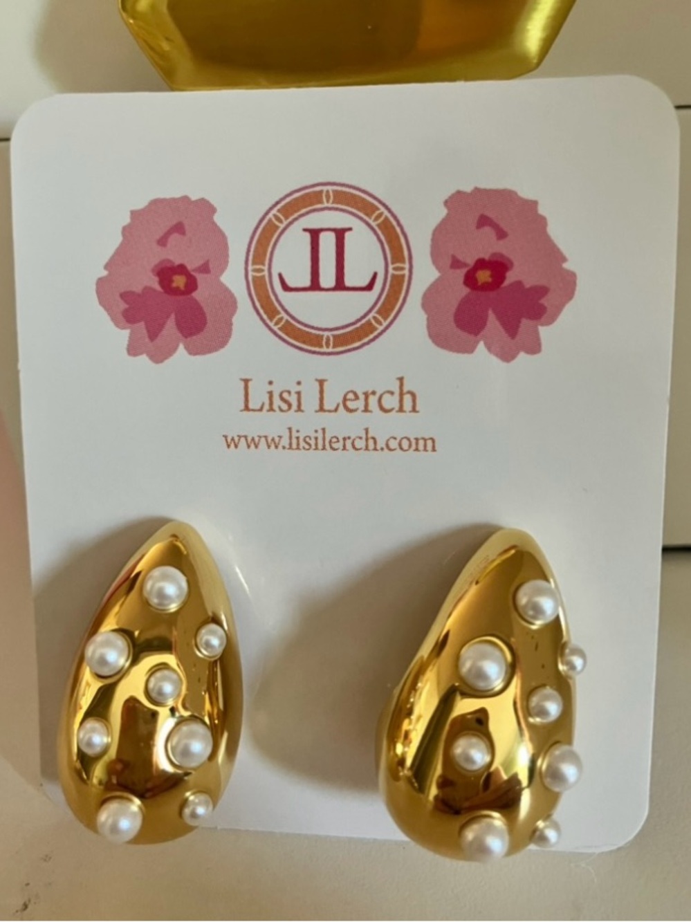 Lisi Lerch Gold Pearl Teardrop Earrings